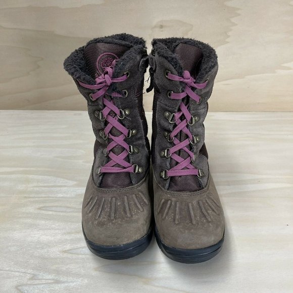 Timberland Girls Leather Waterproof Insulated Snow Boots Brown Lace Up 9391 Sz 1 - Picture 2 of 7